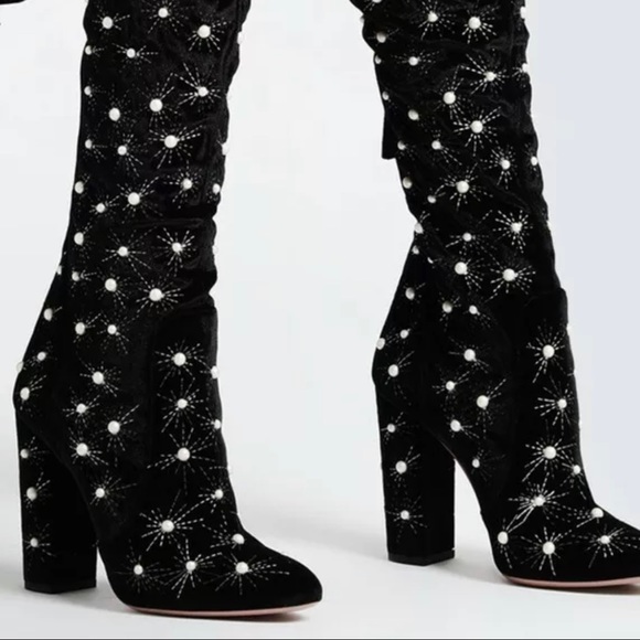 Aquazzura Cosmic Pearl 120 over the knee velvet boots - Picture 3 of 8